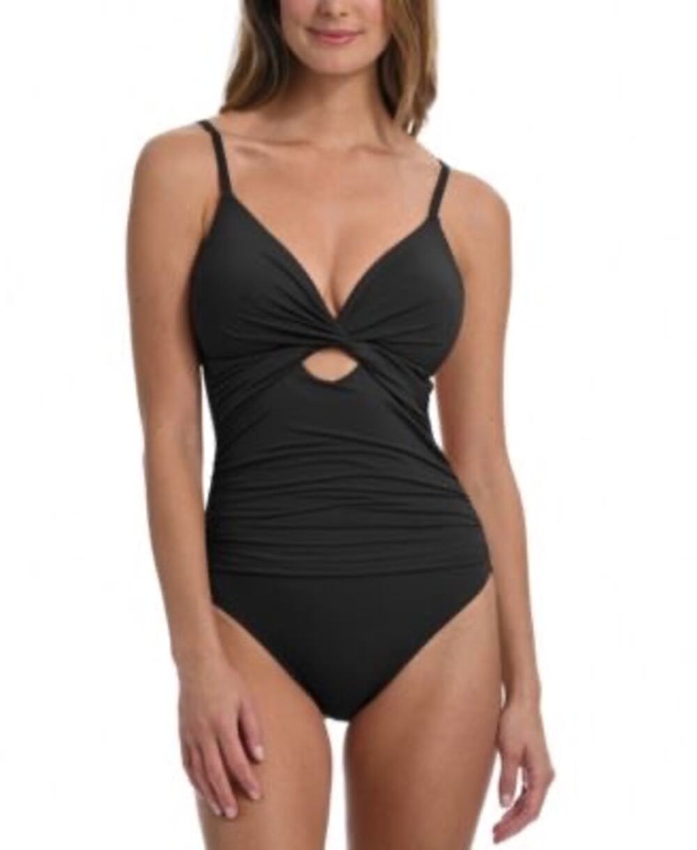La Blanca Island Goddess Black Twist Front One Piece Swimsuit Size 12